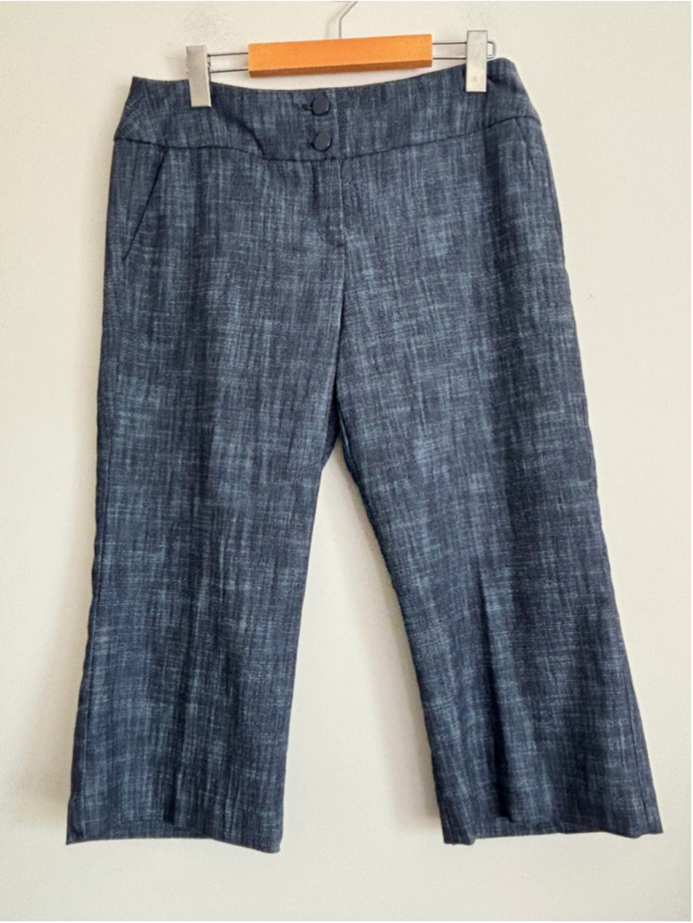 Sandro Wide-Leg Cropped Chambray Trousers Womens Size 8 Petite Preppy Career